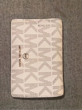 Michael Kors Cream Perforated MK Continental Wallet with Gold Logo